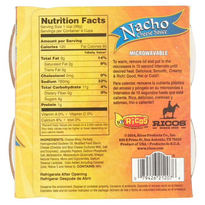 Nutrition facts for steak nachos with cheese